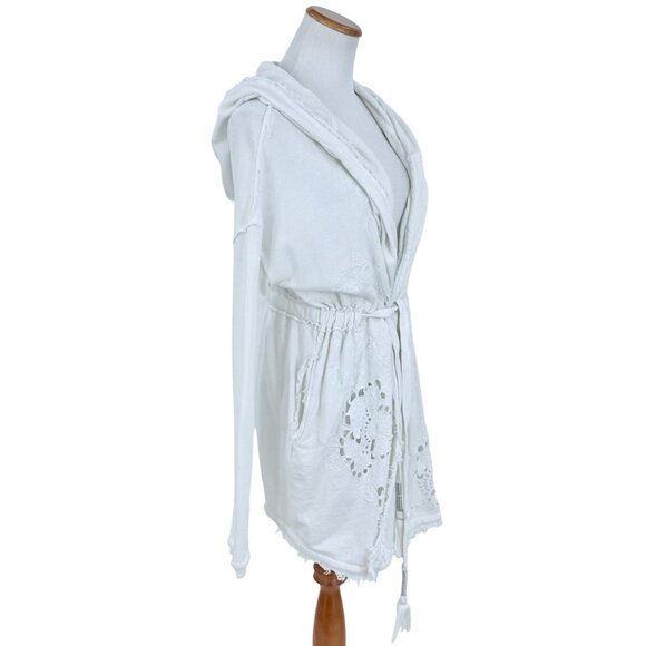 Free People Ivory White French Terry Boho Oversized Hooded Wrap Cardigan Jacket - Picture 9 of 16
